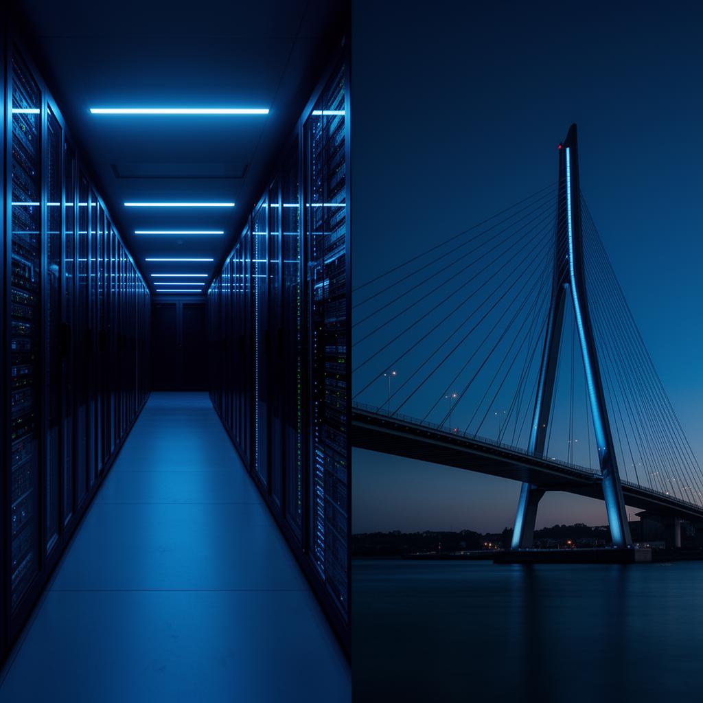 Convergence of server infrastructure and civil engineering bridge architecture